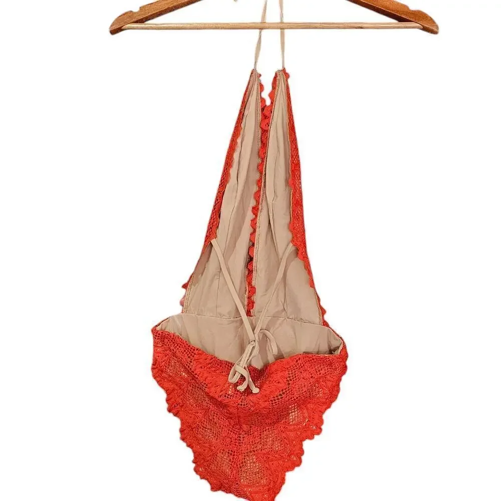 Nightcap Lima V-Plunge Lace One Piece Swimsuit Red NWT